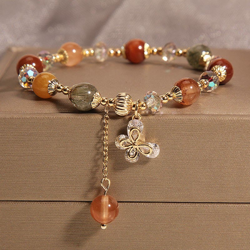 Rutilated Quartz Fu Lu Shou Wealth Butterfly Bracelet