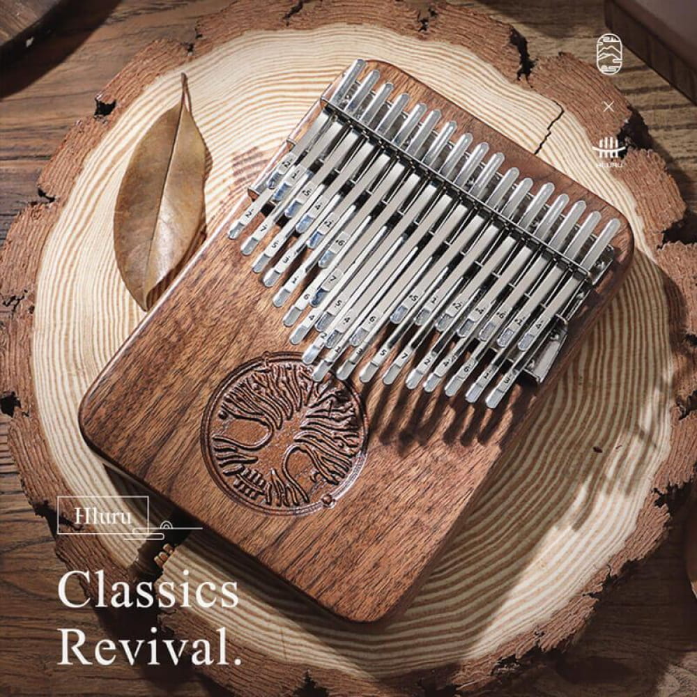 Wooden 34 Key Double Layer Walnut Kalimba with Tree of Life design for Meditation