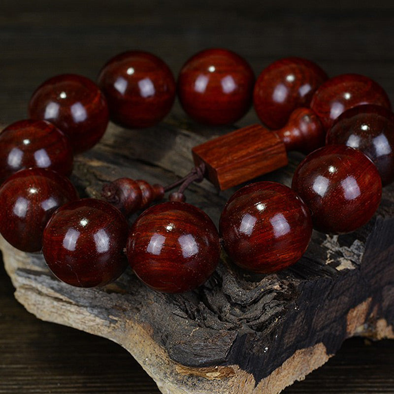 15mm Small Leaf Red Sandalwood Spiritual Bracelet for Relaxation