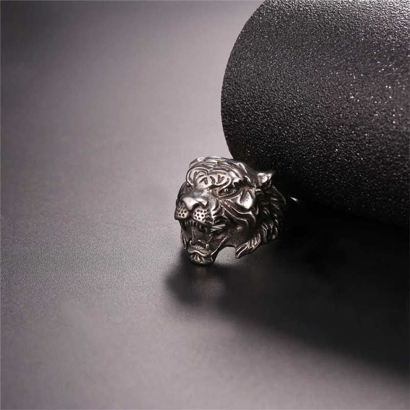 Titanium Steel Tiger Head Ring for Balance and Calm Energy