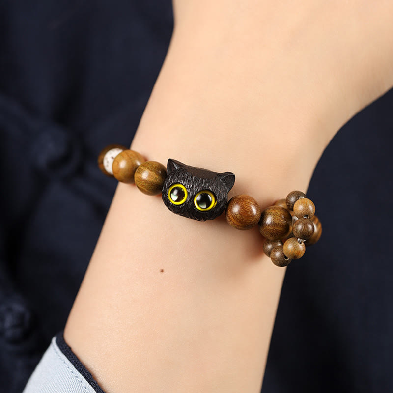 Green Sandalwood Soothing Cat Bracelet 14-17cm Wrist