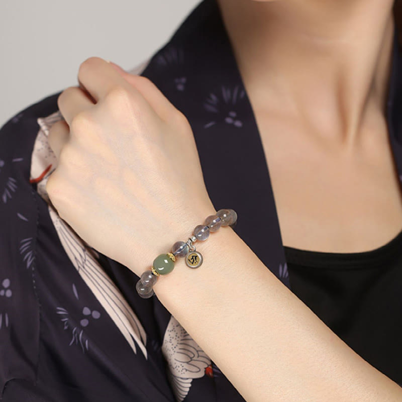 8mm Chinese Zodiac Bracelet with Moonstone and Hetian Jade for Positivity