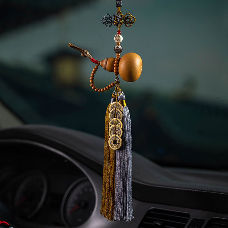 Feng Shui Five Emperor Coins Gourd Tassels 41cm Decoration
