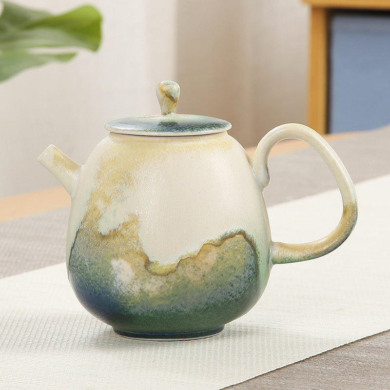 230ml Ceramic Gongfu Teapot in Green Beige for Zen Decor