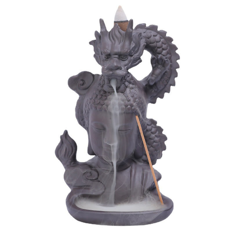 Purple Clay Buddha Dragon Incense Burner 10.5cm Meditation