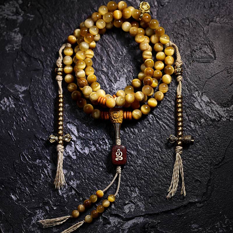 108 Bead Tiger Eye Protection Mala Bracelet 6mm or 8mm