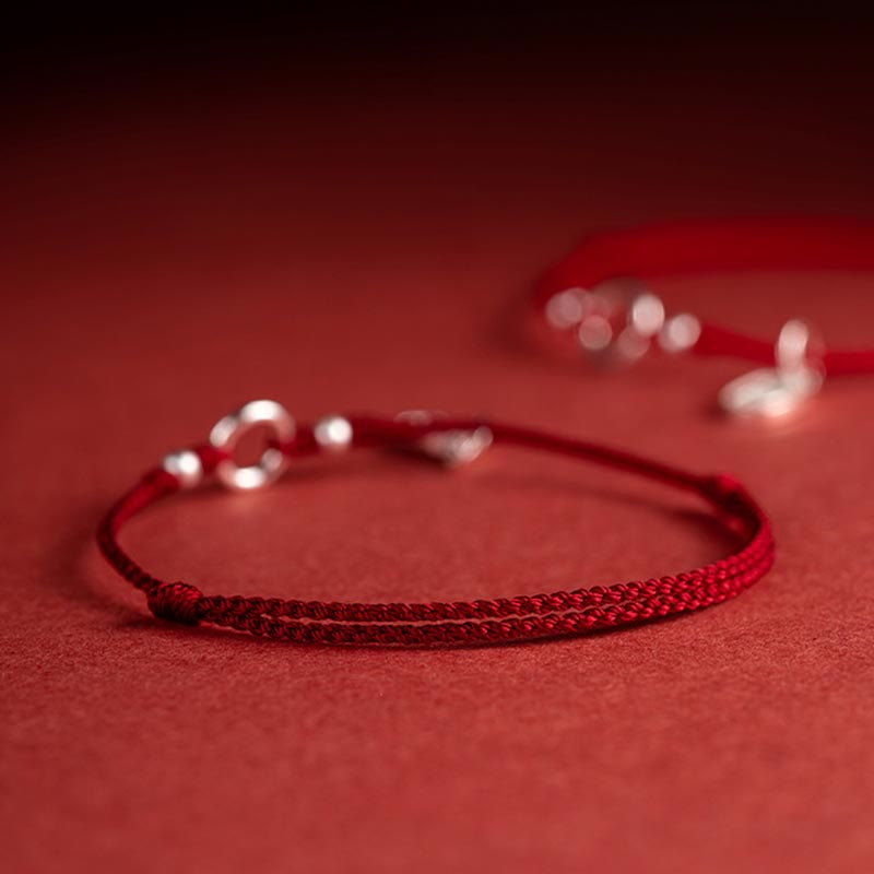 925 Sterling Silver Red String Bracelet with Peace Joy Lotus Buckle