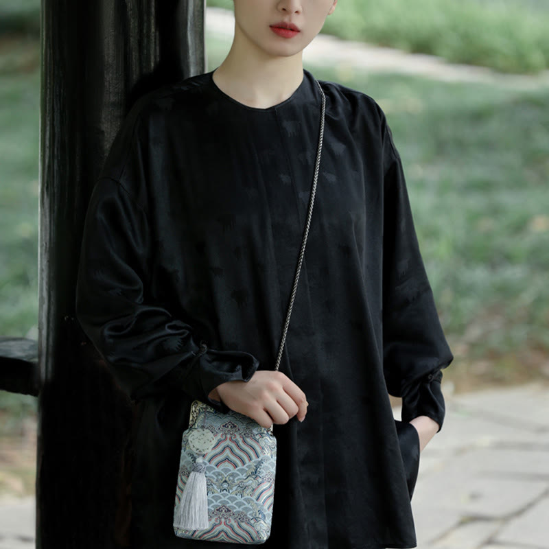 Small Blue Ocean Waves Crossbody Bag With Metal Chain