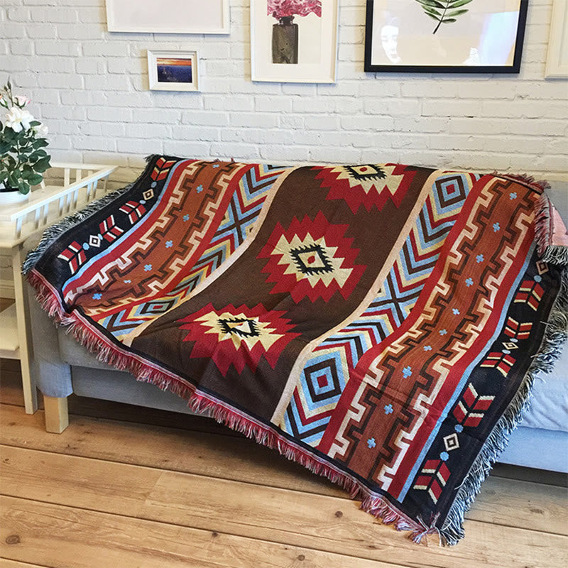 Hand-Dyed Tibetan Geometric Blanket | Zen Decor Comfort