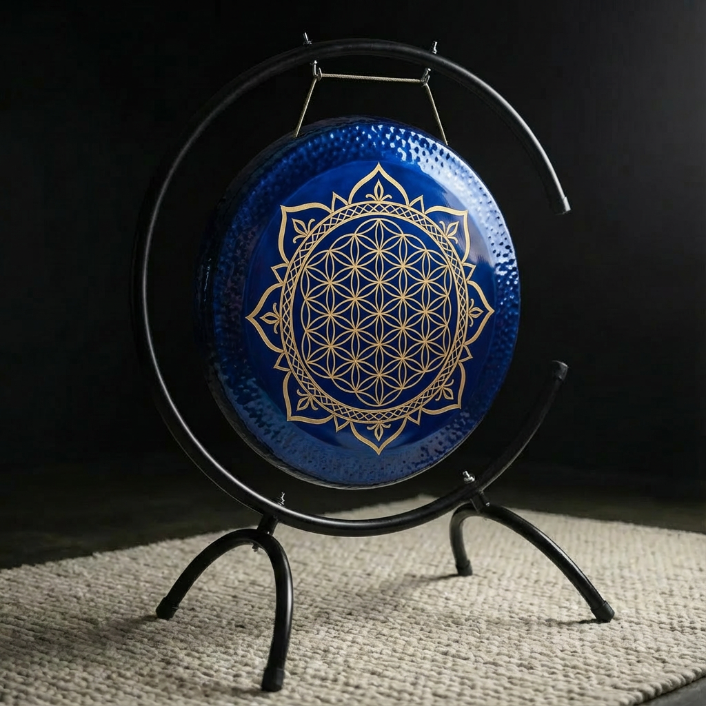 Blue Flower of Life Gong Instrument for Sound Relaxation