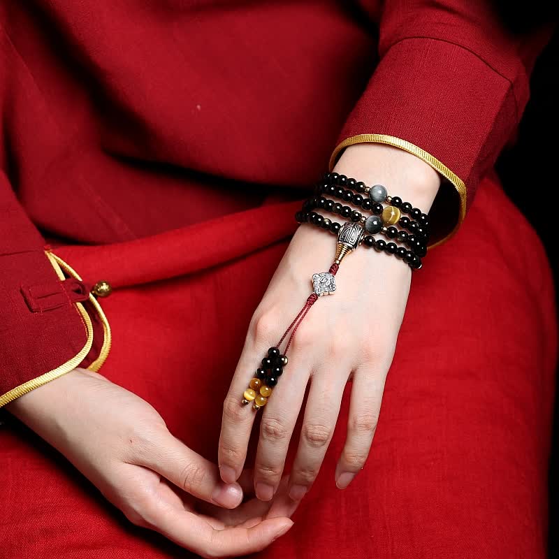 108 Bead Gold Sheen Obsidian Tigereye Wealth Bracelet