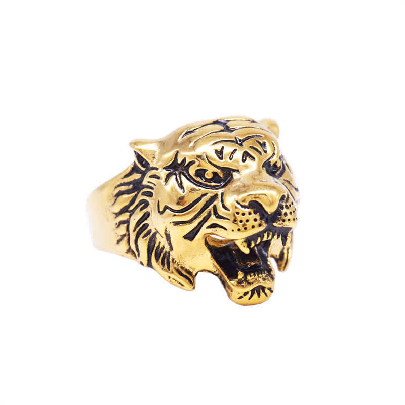 Titanium Steel Tiger Head Ring for Balance and Calm Energy