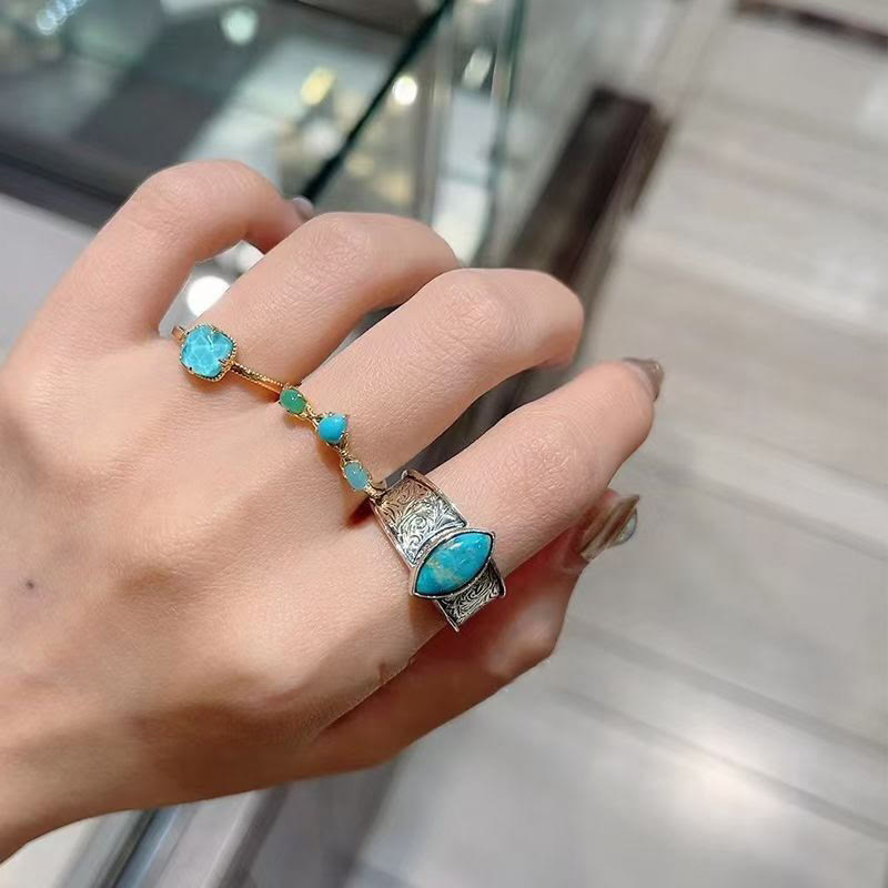 925 Sterling Silver Gold Plated Turquoise Protection Jewelry Set
