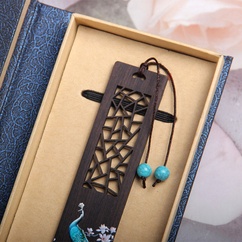 Blue Peacock Ebony Wood Zen Bookmark for Mindfulness