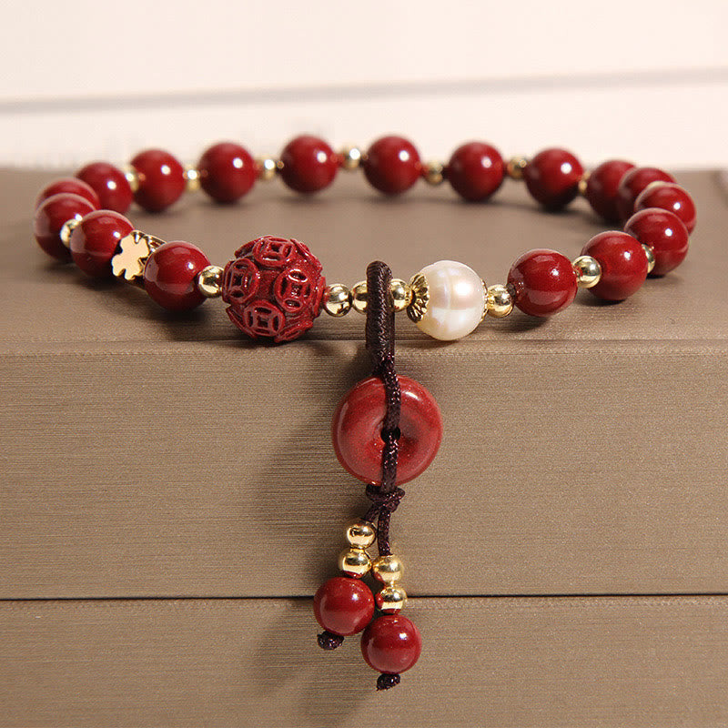 Cinnabar Peace Buckle Copper Charm Blessing Bracelet