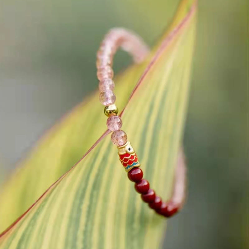 4mm Strawberry Quartz Lucky Koi Fish Healing Bracelet