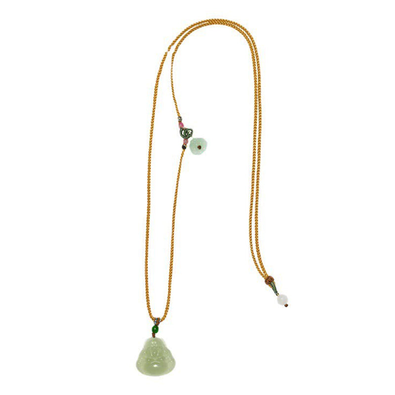 Laughing Buddha Jade Lotus Prosperity String Necklace