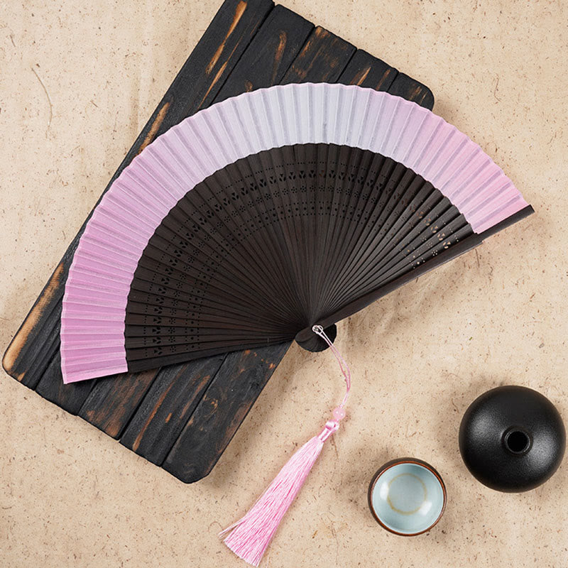 21.5cm Bamboo Folding Fan with Gradient Hollow Engraved Design