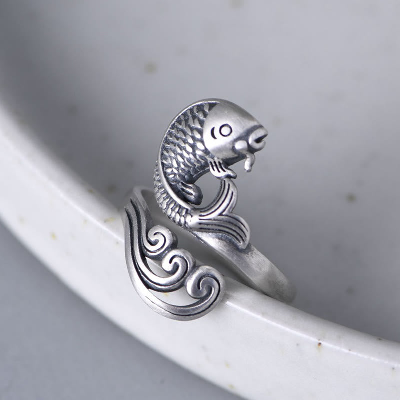 Adjustable 925 Sterling Silver Koi Fish Luck Prosperity Ring
