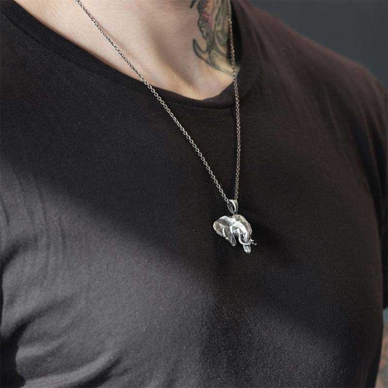 Elephant Strength Necklace in Pewter & Titanium Steel