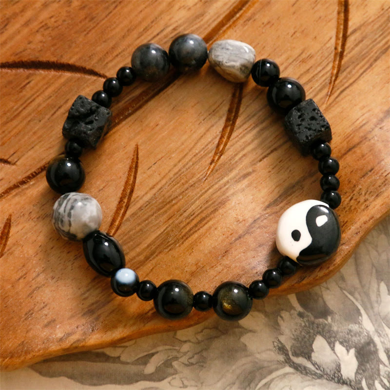 Unisex Black Onyx Yin Yang Bracelet for Balance & Protection