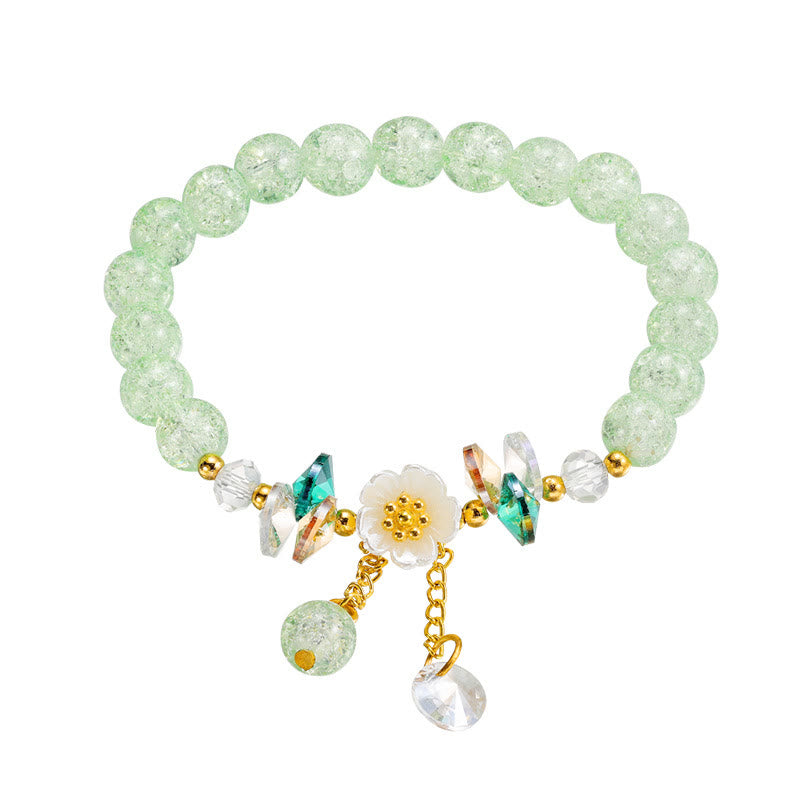 Spiritual Glass Bead Bracelet with Flower Charm for Protection