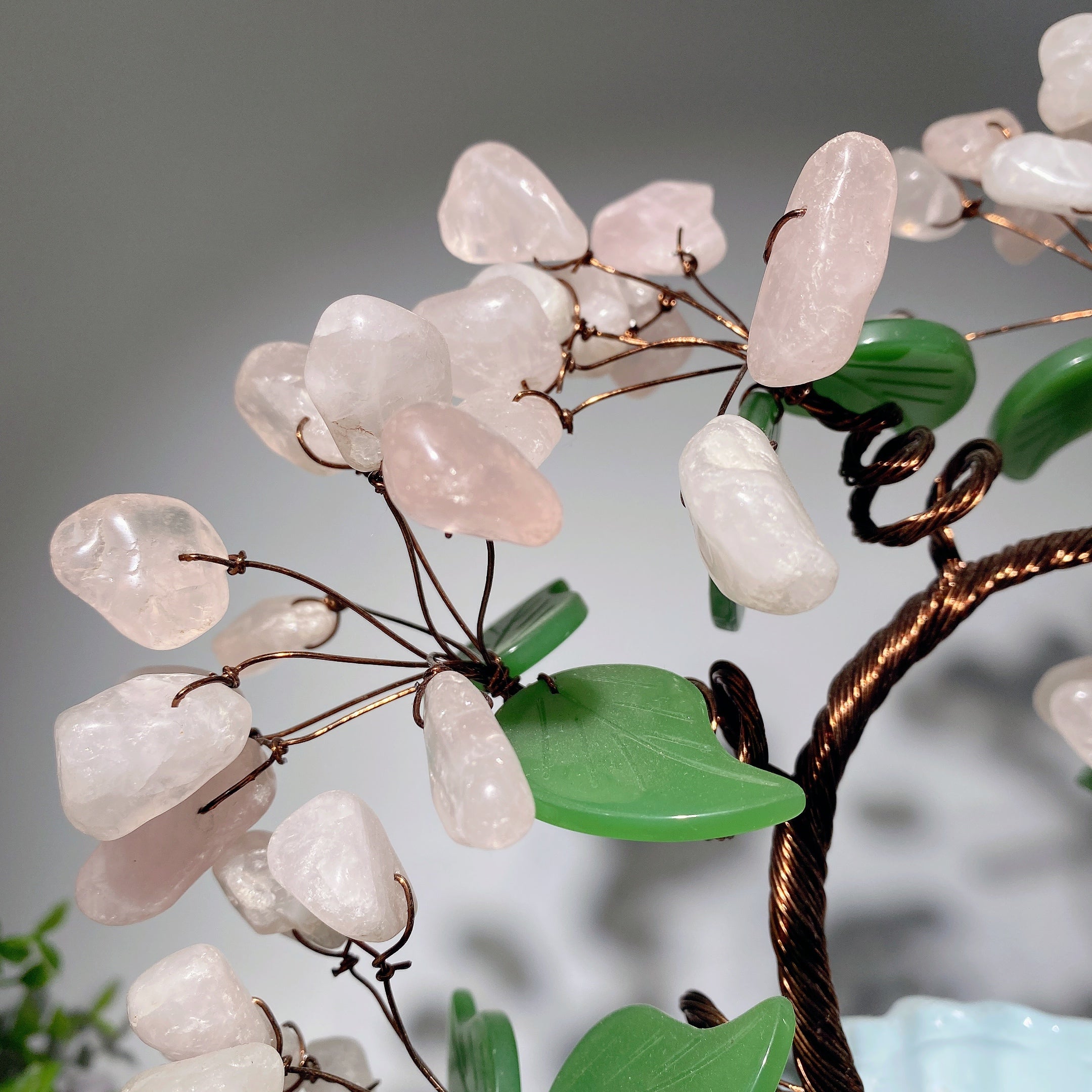 35cm Ceramic Vase with Rose Quartz Flower | Zen Decor