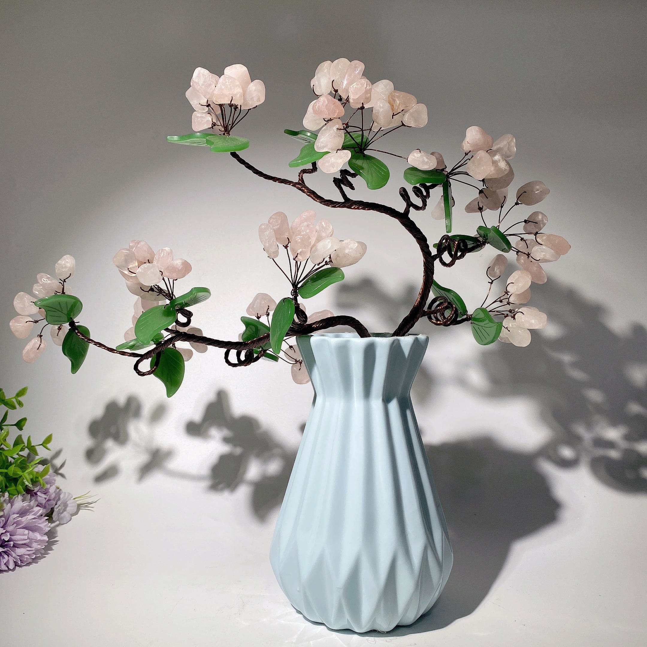 35cm Ceramic Vase with Rose Quartz Flower | Zen Decor