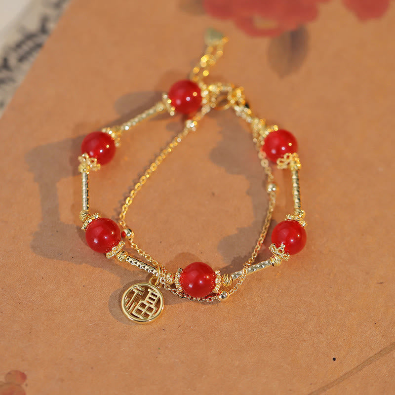 Red Agate Fu Character Self-acceptance Bracelet