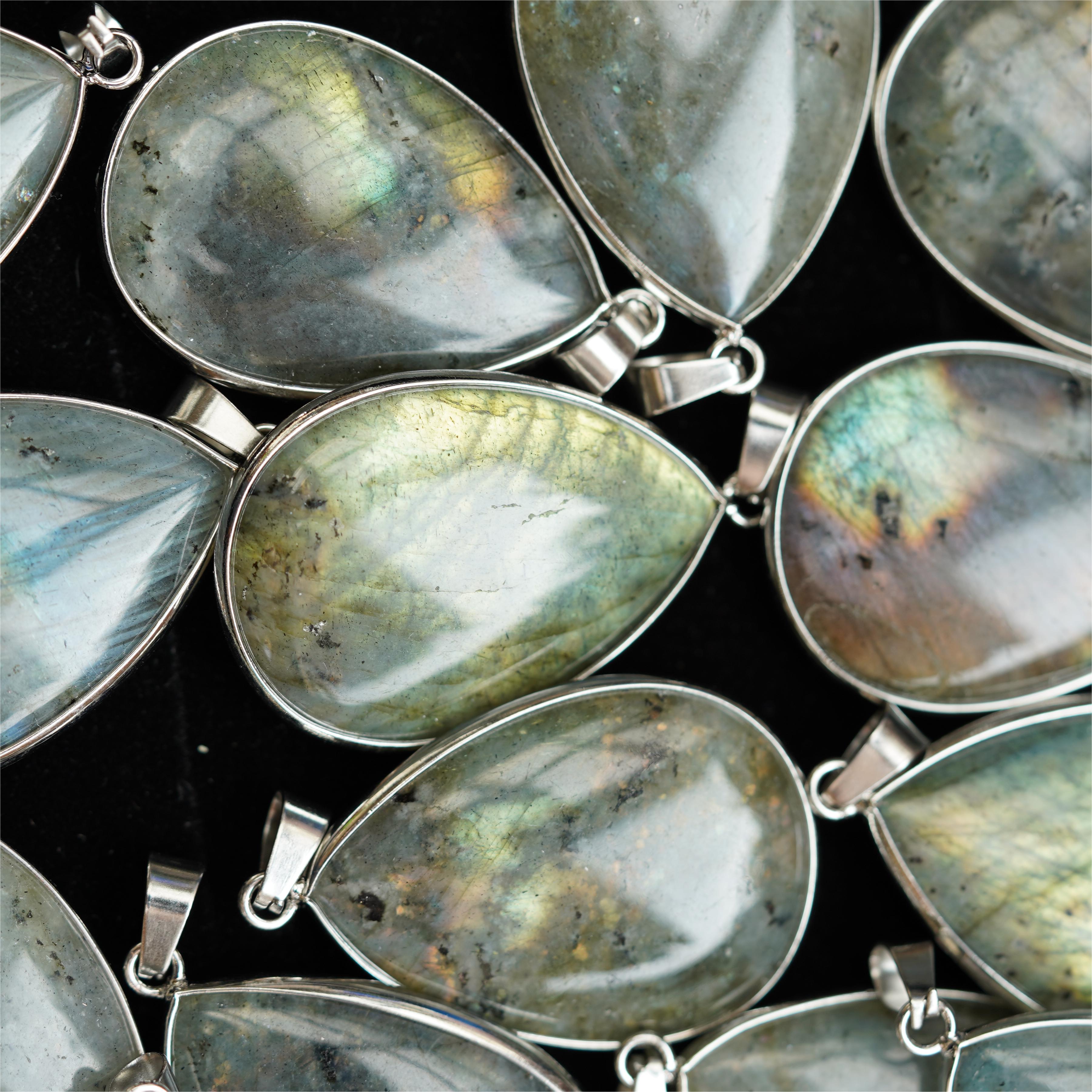 35mm Mixed Crystal Teardrop Pendant with Gold or Silver Trim