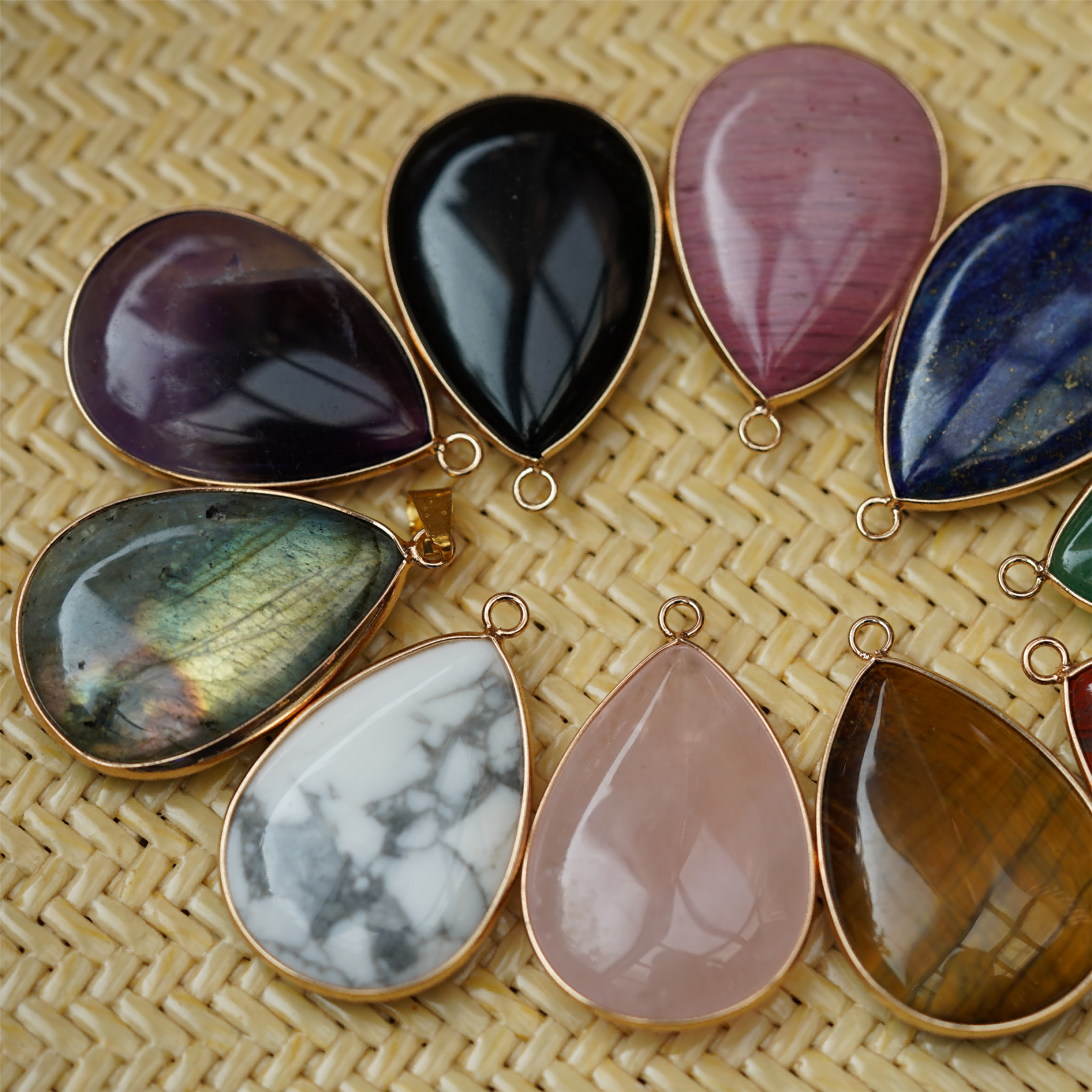 35mm Mixed Crystal Teardrop Pendant with Gold or Silver Trim