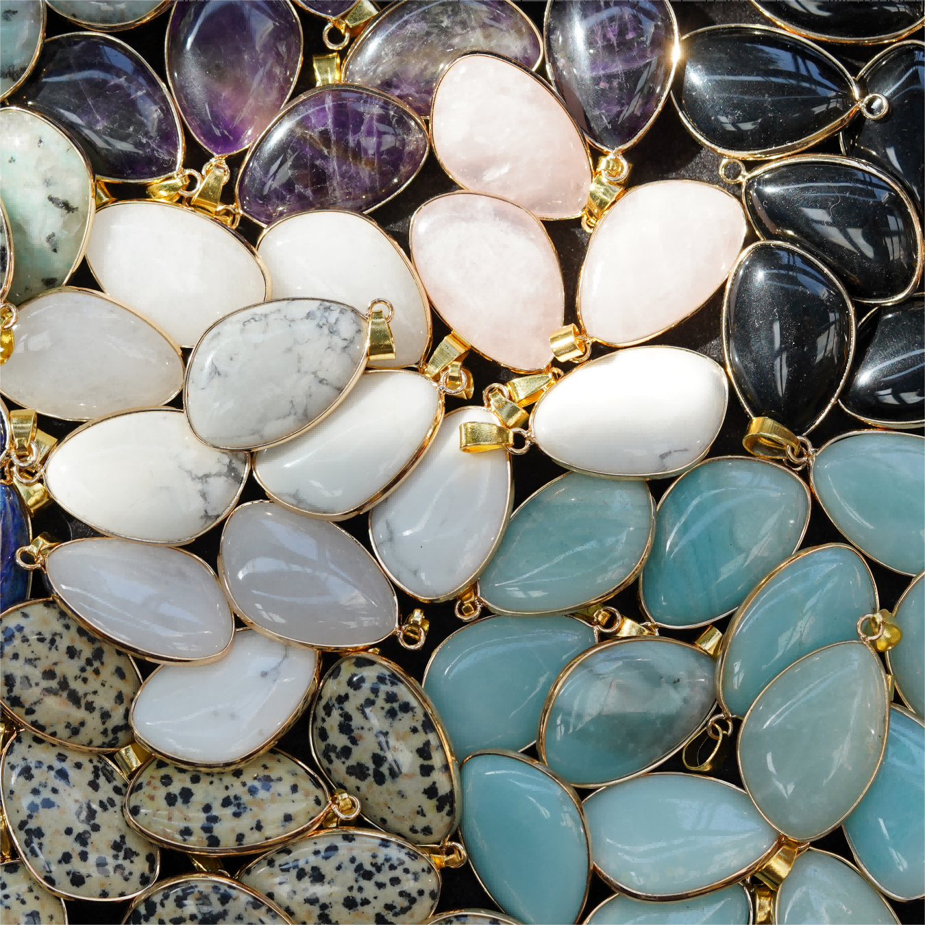 35mm Teardrop Mixed Crystal Pendant with Gold & Silver Trim