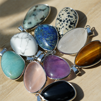 35mm Teardrop Mixed Crystal Pendant with Gold & Silver Trim