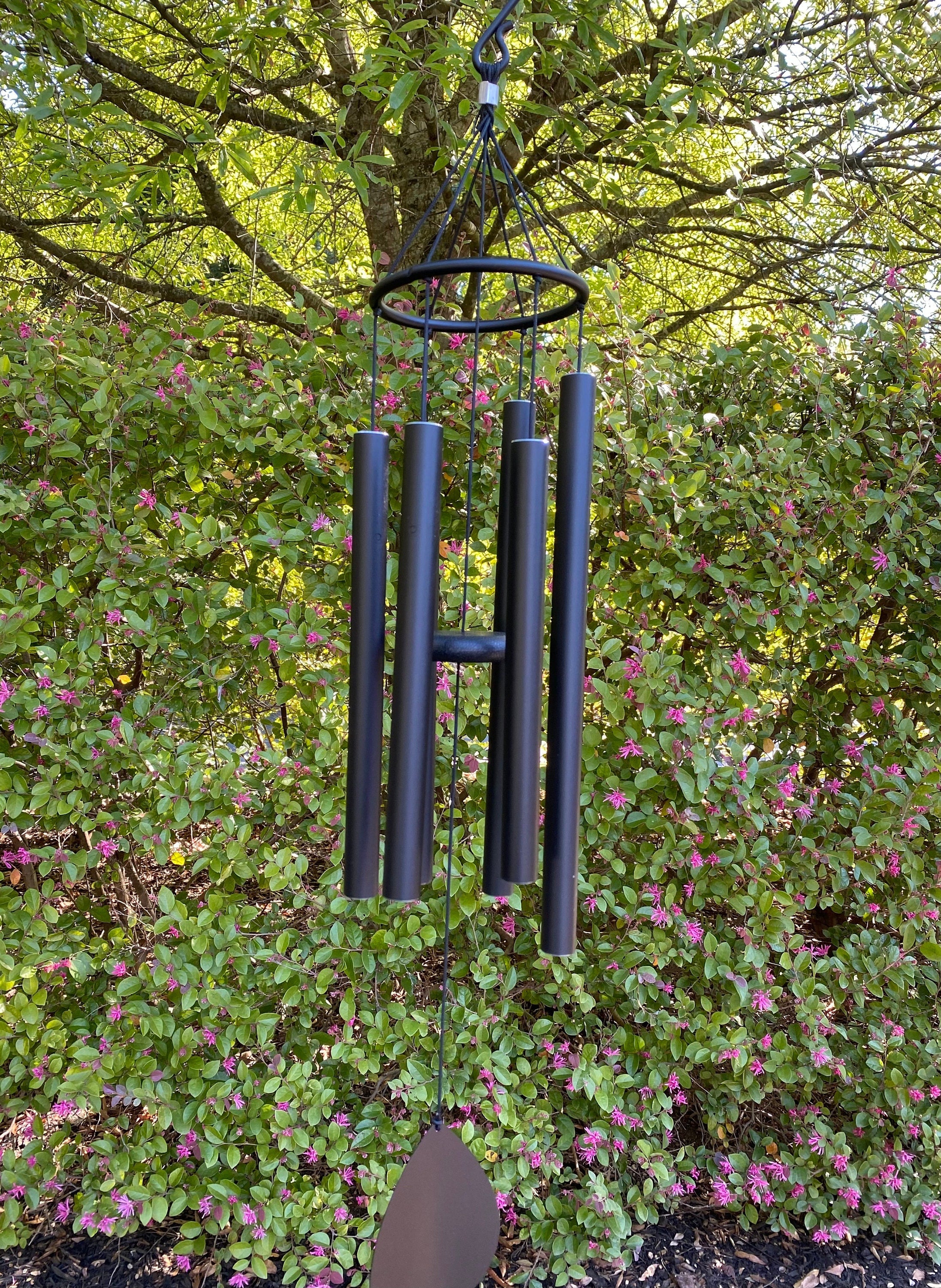 Dark blue wind chimes with tubular bells for outdoor memorial decor, 36 inches long