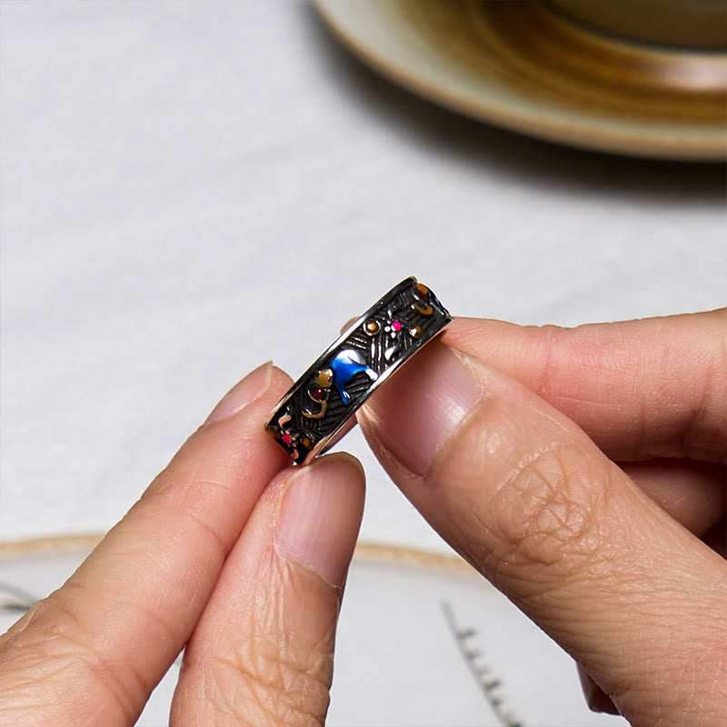 Colorful Elephant Strength Adjustable Ring in Copper Silver