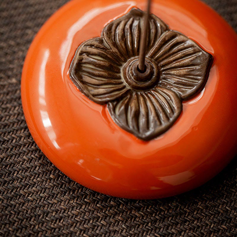 Ceramic Persimmon Incense Burner for Meditation Healing