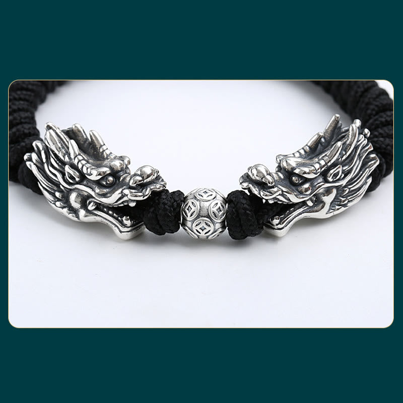 Sterling Silver Double Dragon Bracelet | Luck & Protection