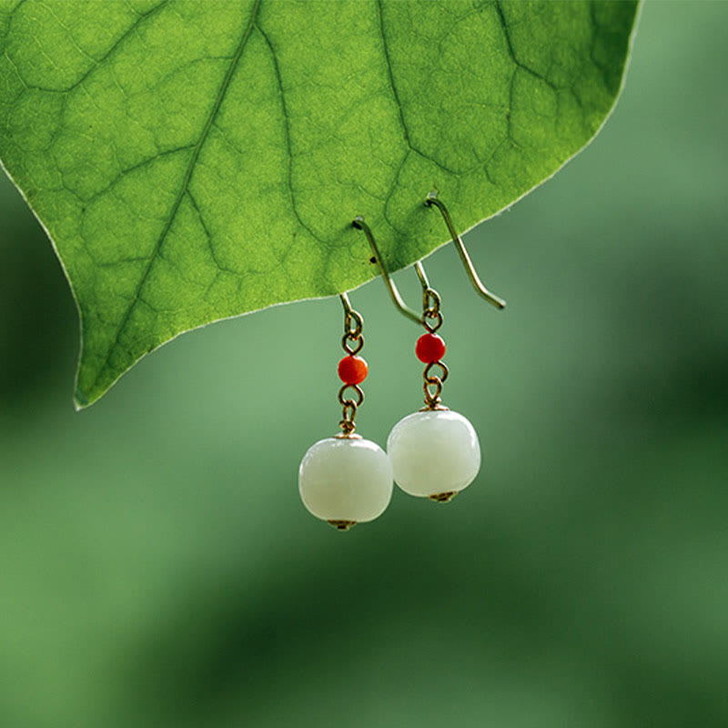 925 Sterling Silver Jade Drop Earrings for Luck & Prosperity