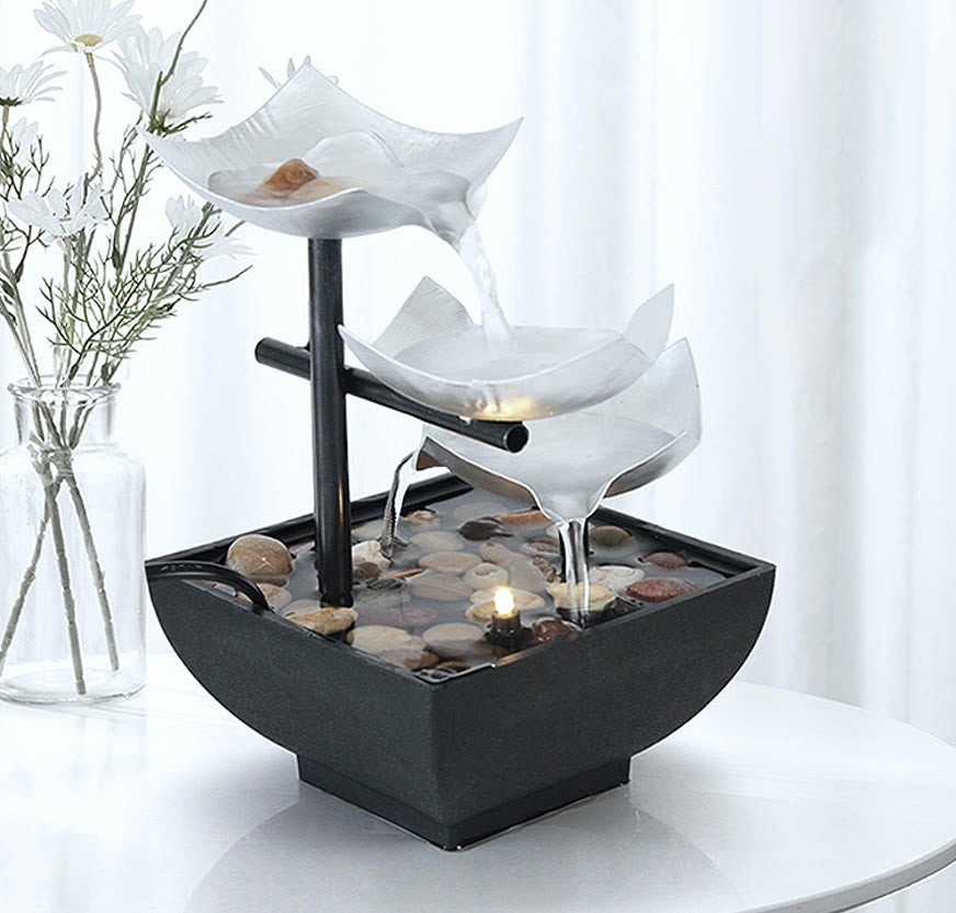 Three Layers Lotus Waterfall Fountain | Zen Tabletop Decor