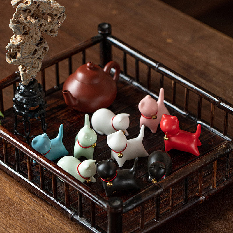 Mini Ceramic Cat Tea Pet | Sitting & Standing Figurine 5cm