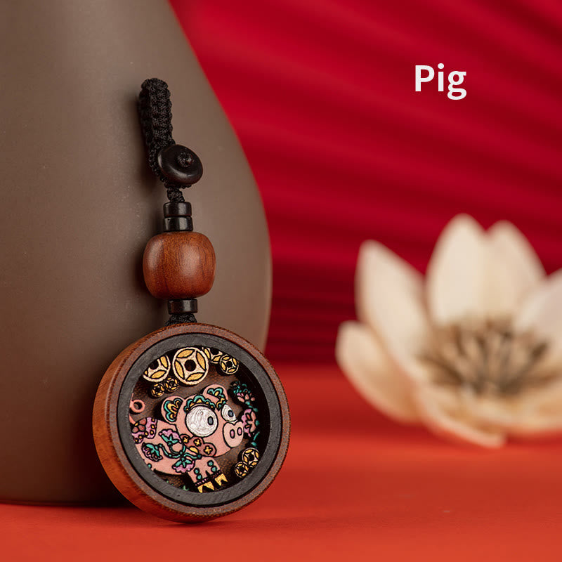 Rosewood Dragon Zodiac Key Chain for Calm & Protection