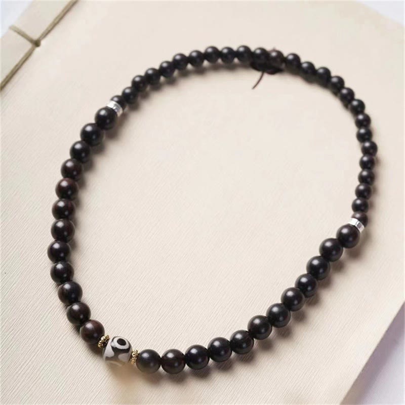 Ebony Wood Dzi Bead Double Wrap Bracelet for Balance