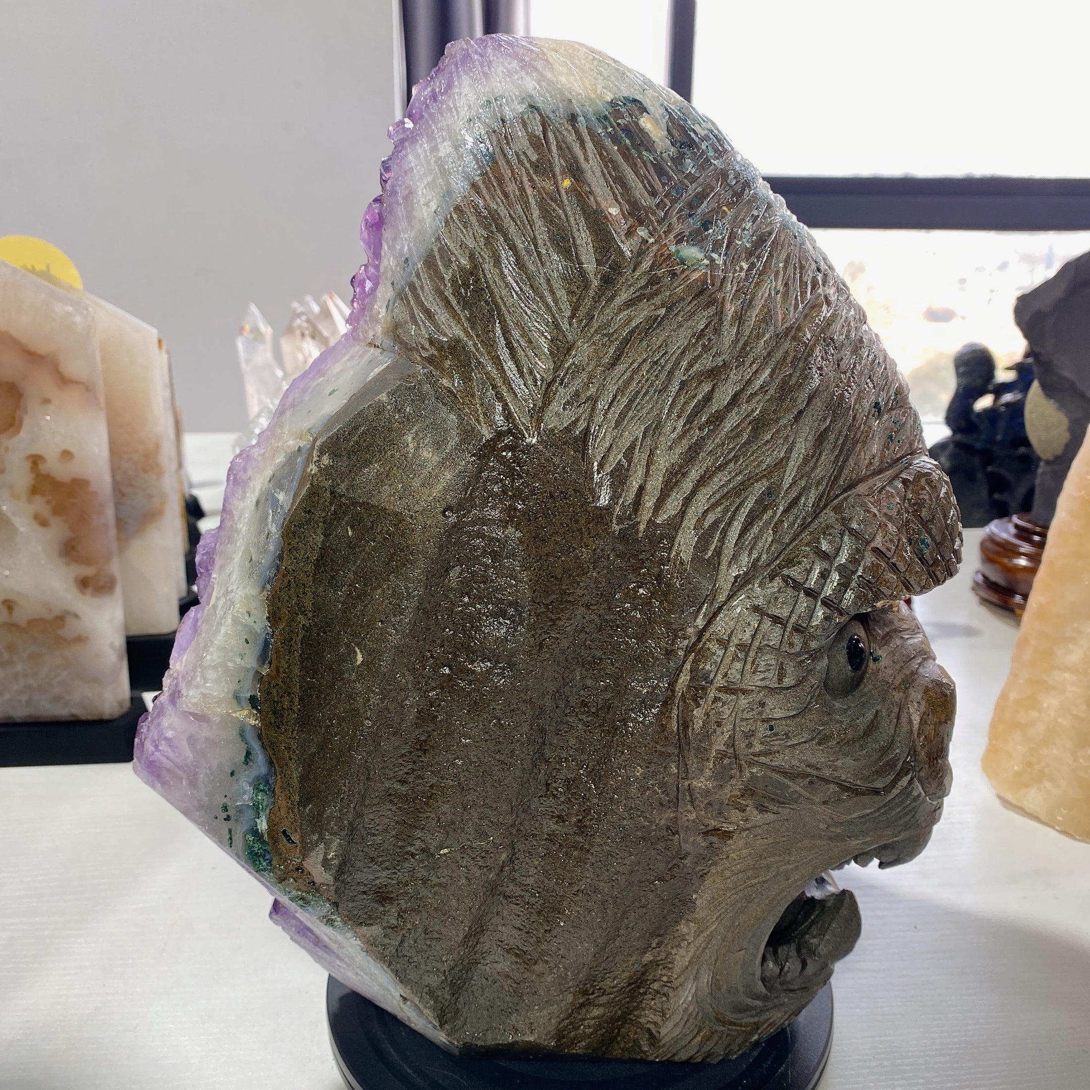 36cm Amethyst Crystal Figurine Kong Kim Carving