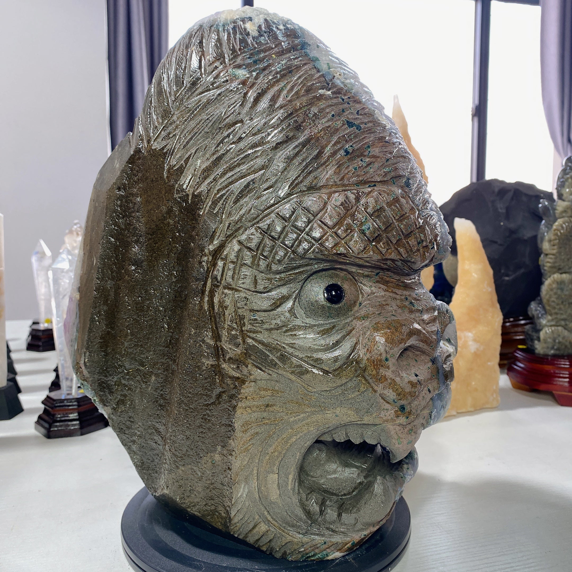 36cm Amethyst Crystal Figurine Kong Kim Carving