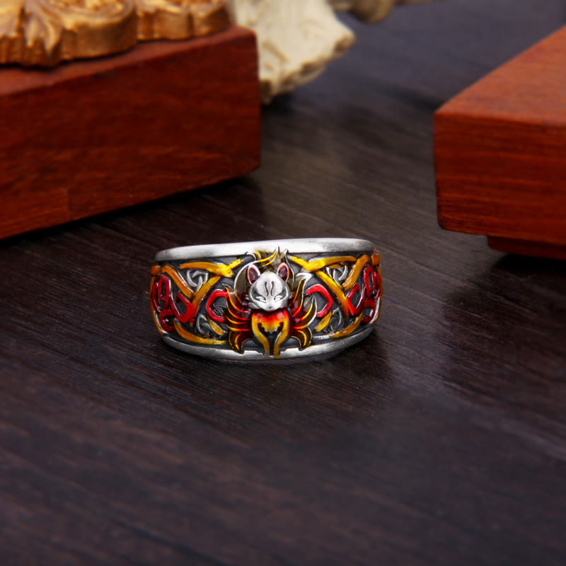 999 Sterling Silver Nine Tailed Fox Spiritual Protection Ring