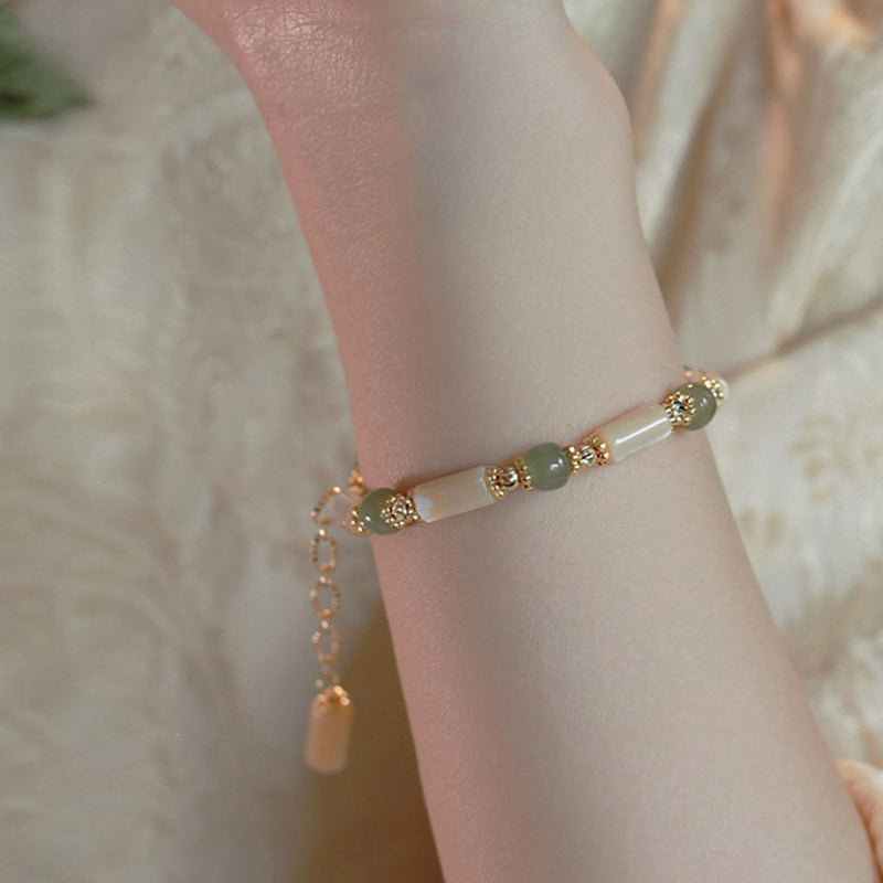 14k Gold Plated Tridacna Stone & Hetian Jade Bamboo Bracelet