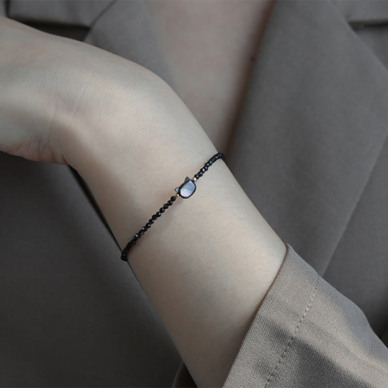 Clear Quartz Bracelet with White Crystal & 14K Gold Plated Healing Cat Charm