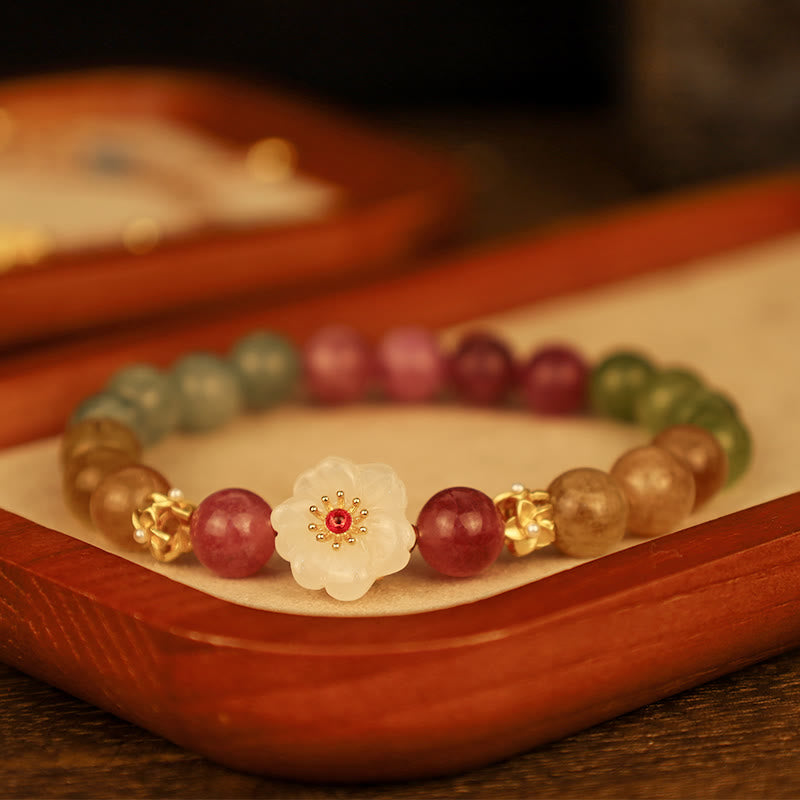 Colorful Tourmaline Jade Love Bracelet 14-16cm Wrist