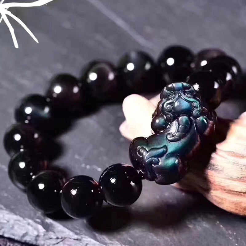 8mm Rainbow Obsidian Pixiu Bracelet for Luck