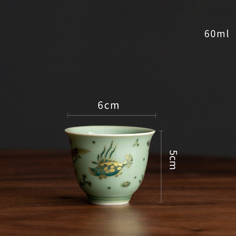 Green Porcelain Gaiwan Tea Set | Butterfly Flower & Salmon Design